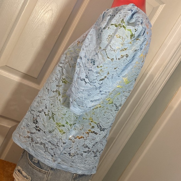 Haute Monde Light Blue Lace Blouse - Picture 5 of 11